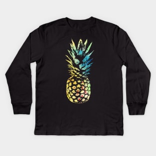 Pineapple Fruit Summer Food Tropical Watercolor Painting Art Distressed Graphics Kids Long Sleeve T-Shirt